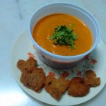 Tomato soup with heart shaped croutns